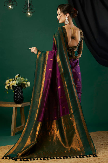 Wine Colour Banarasi Silk Traditional Saree