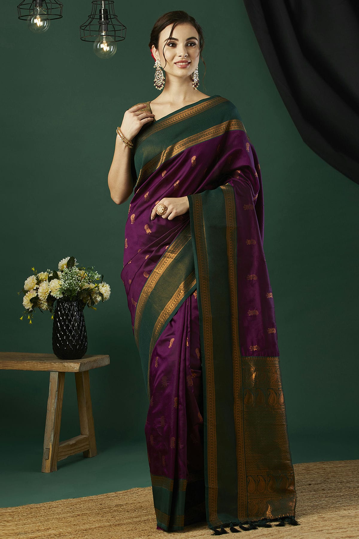 Wine Colour Banarasi Silk Traditional Saree