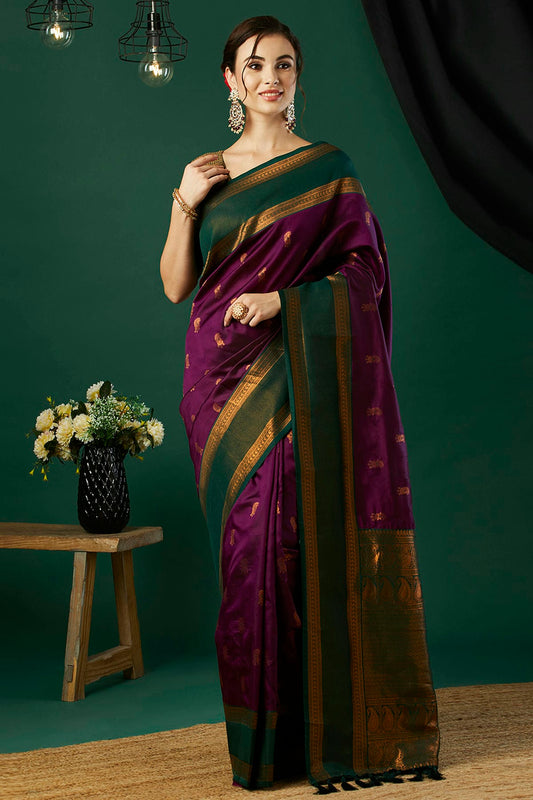 Wine Colour Banarasi Silk Traditional Saree