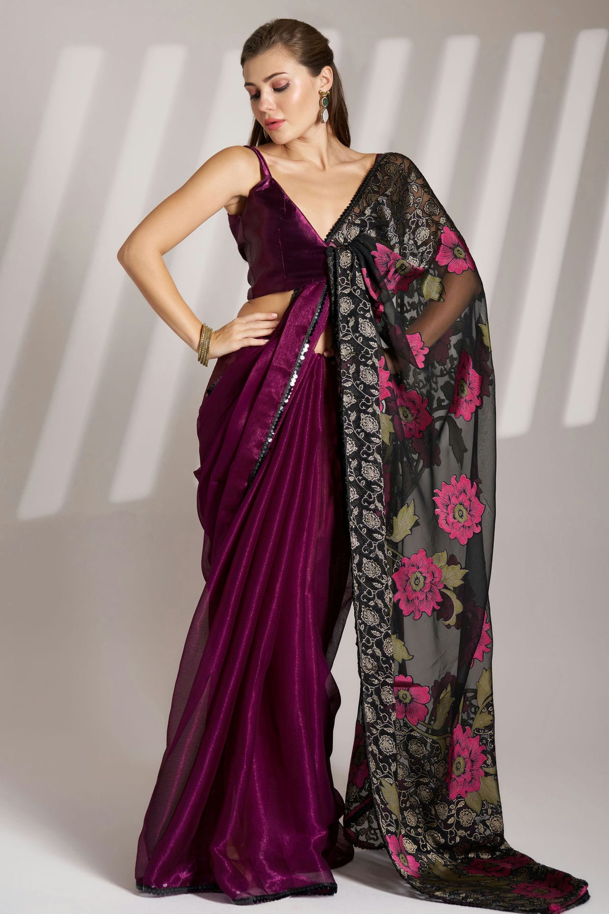 Wine-Colour-Brasso-and-Shimmer-Saree-VSSD1112774