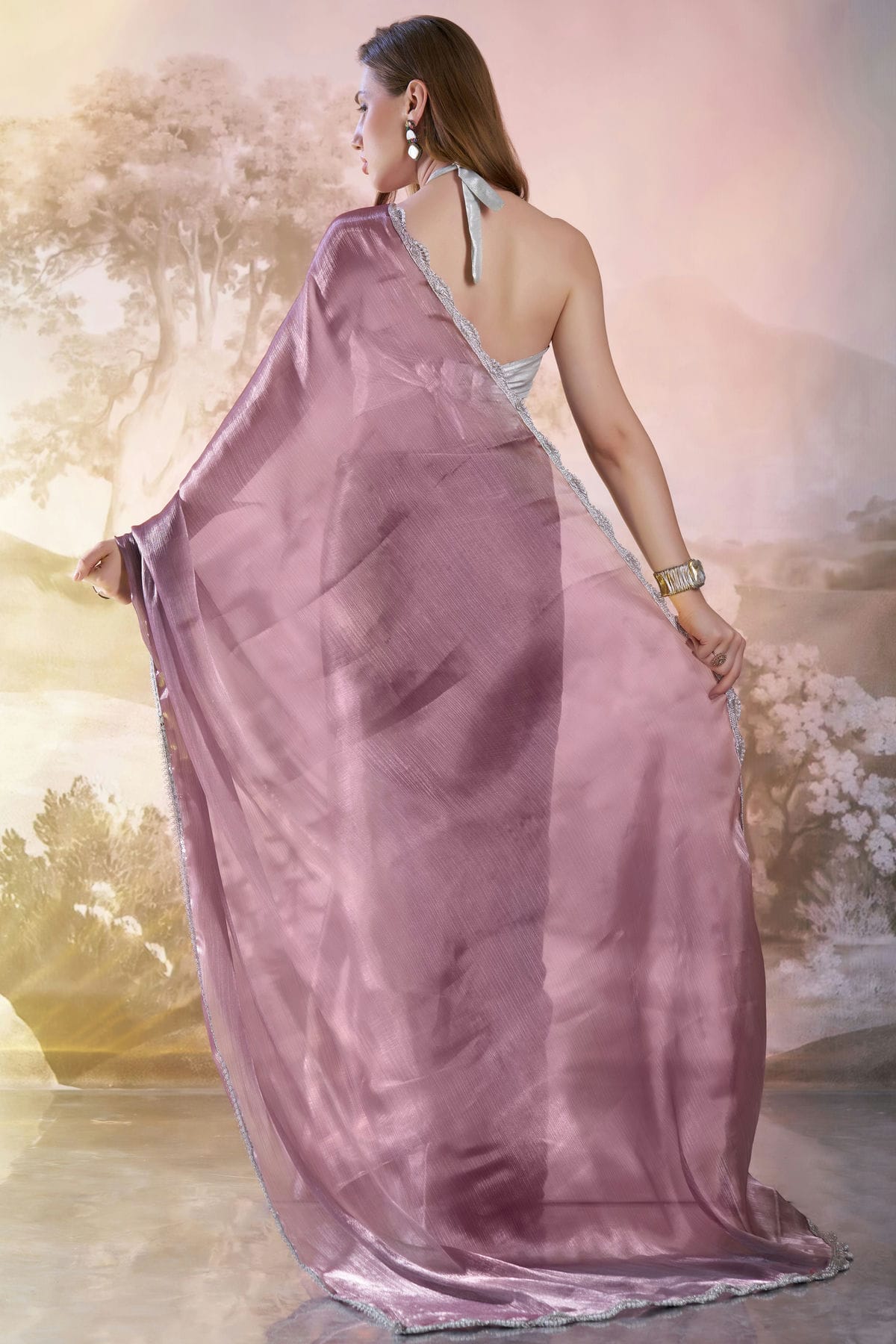 Wine Colour Burberry Organza Saree VSSD1112723