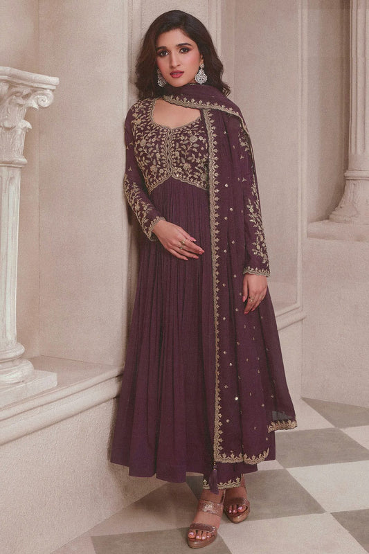 Wine Colour Chinon Anarkali Suit