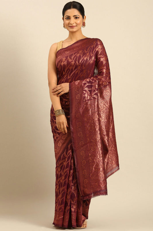 Wine Colour Cotton Traditional Saree