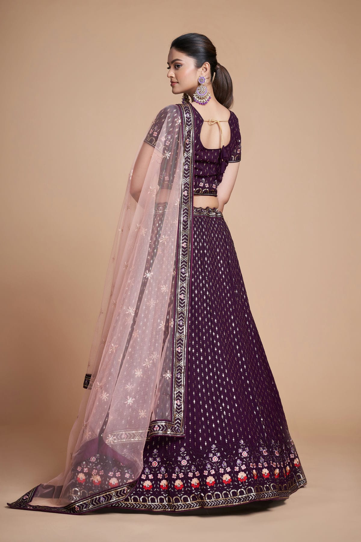 Wine Colour Embroidery Georgette Lehenga Choli