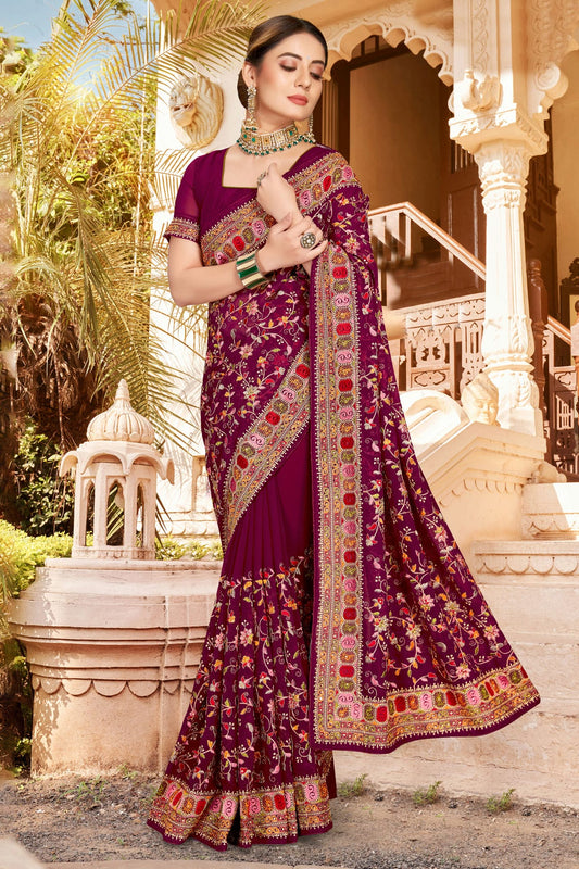 Wine Colour Georgette Designer Saree