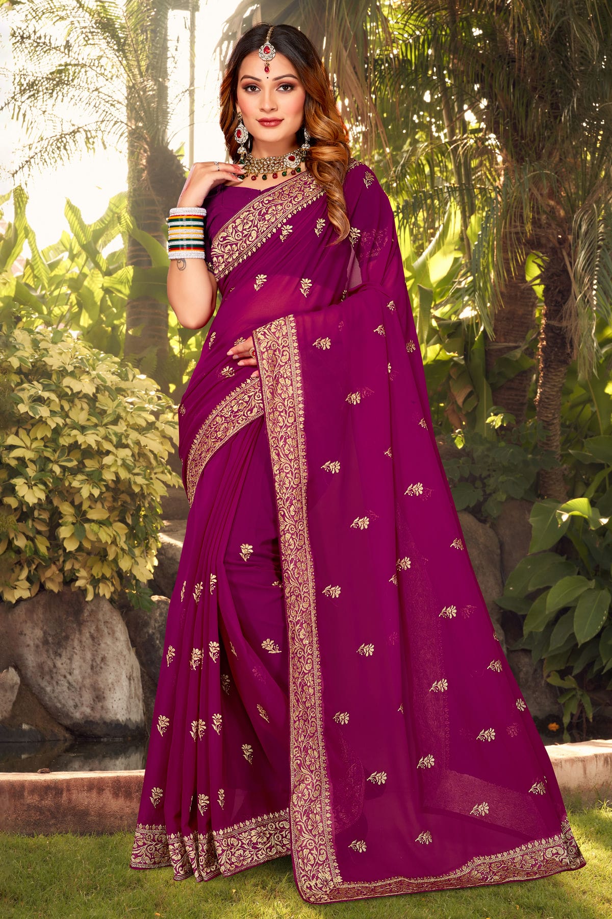 Wine Colour Georgette Designer Saree