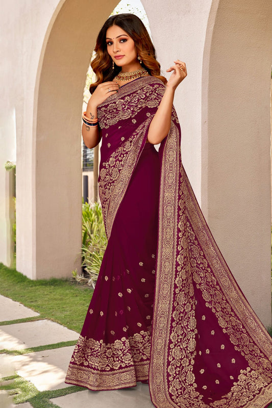 Wine Colour Georgette Designer Saree