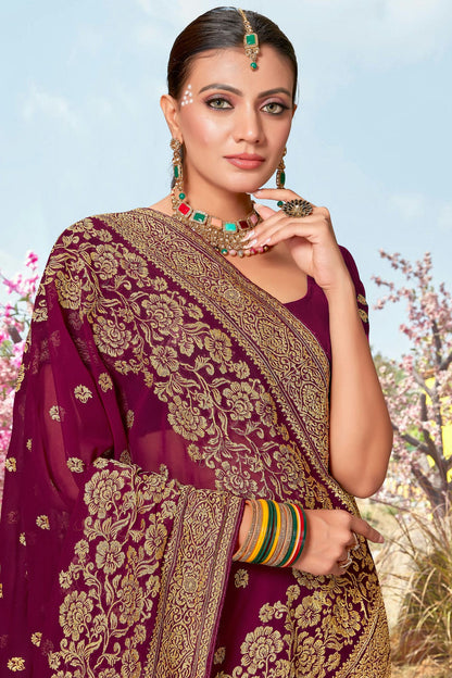 Wine Colour Georgette Designer Saree