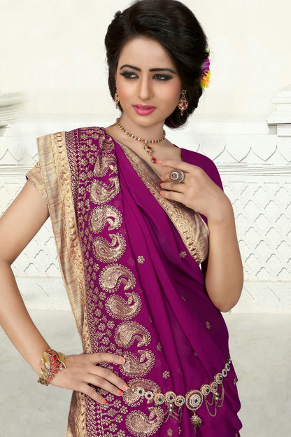 Wine Colour Georgette Designer Saree