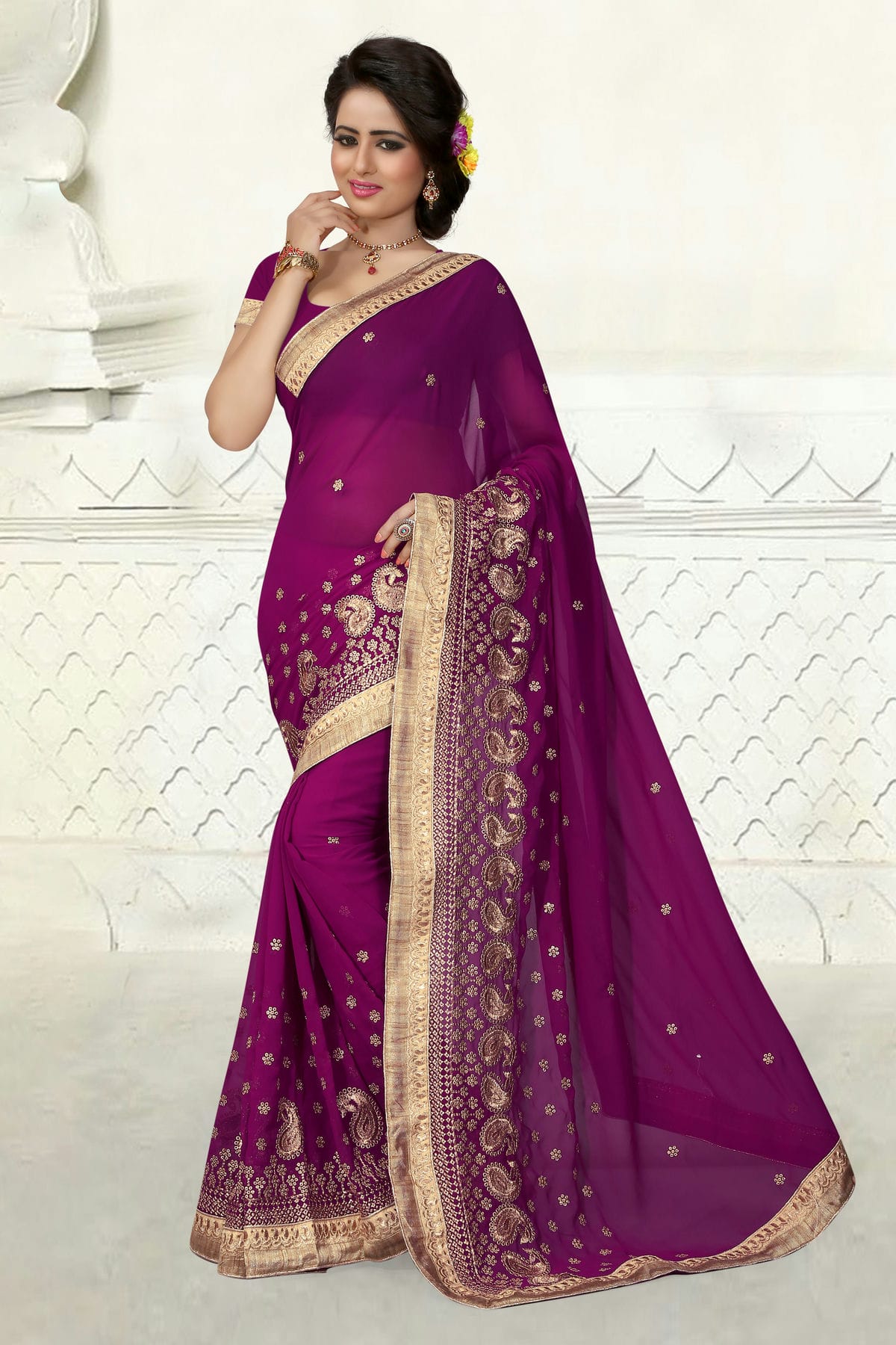 Wine Colour Georgette Designer Saree