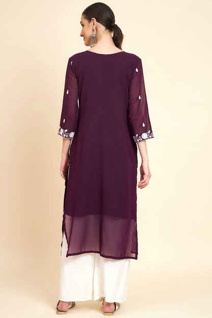 Wine Colour Georgette Kurti VSKR1111048