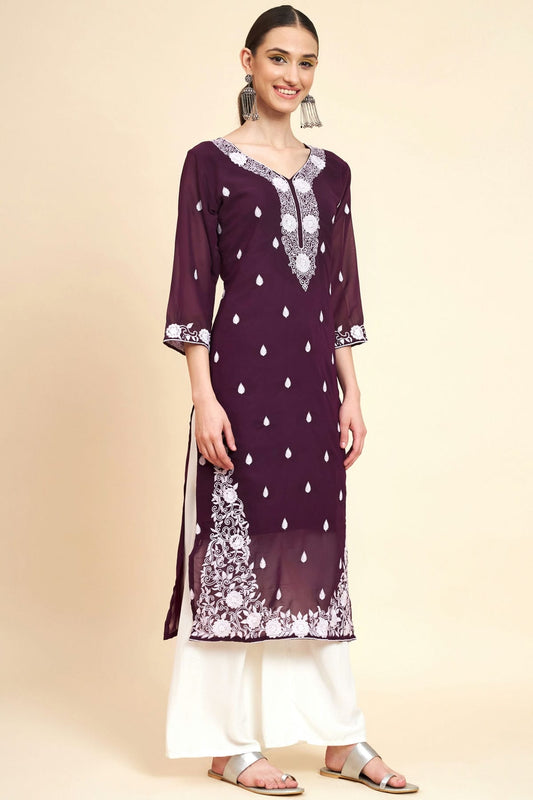 Wine Colour Georgette Kurti