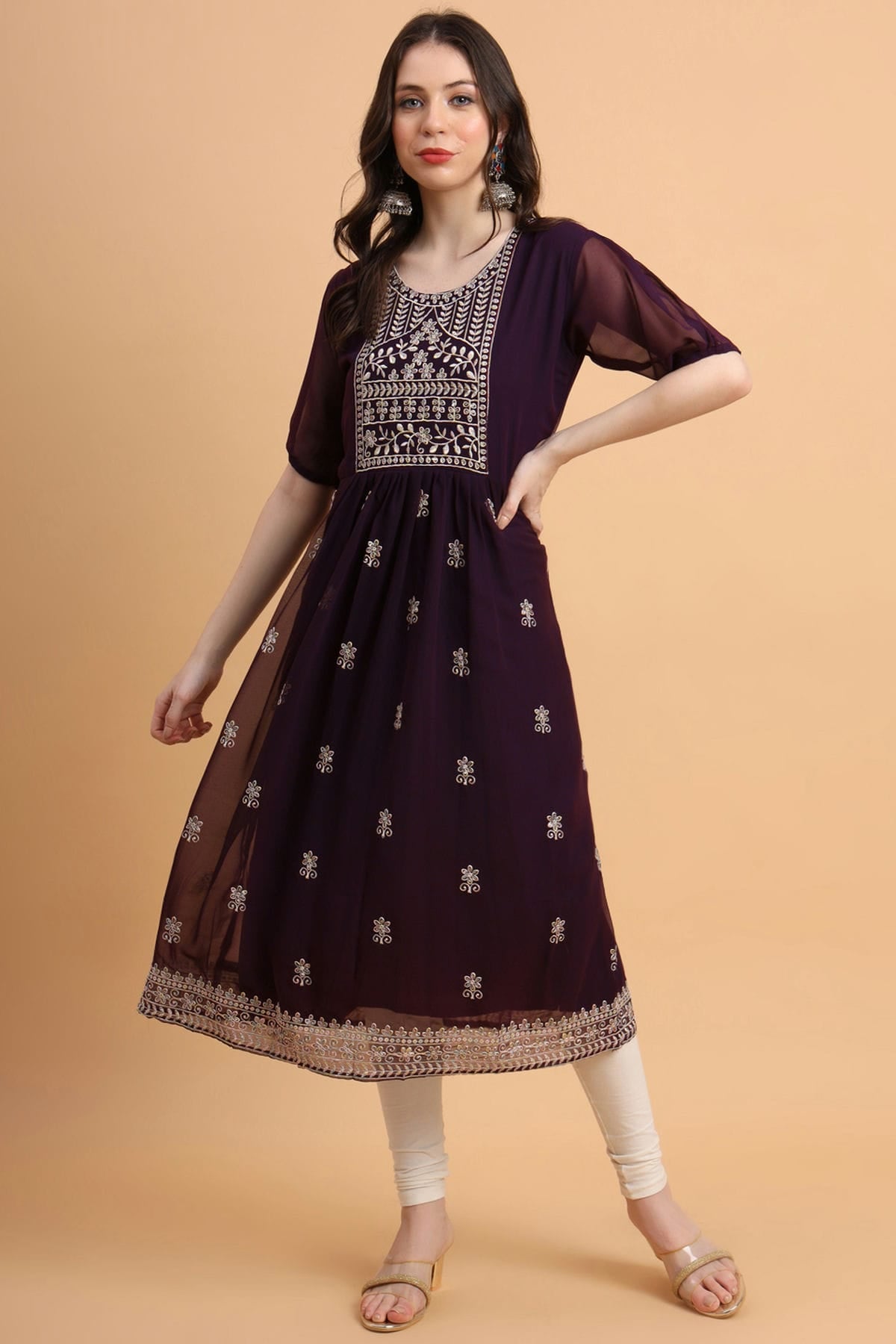 Wine Colour Georgette Kurti