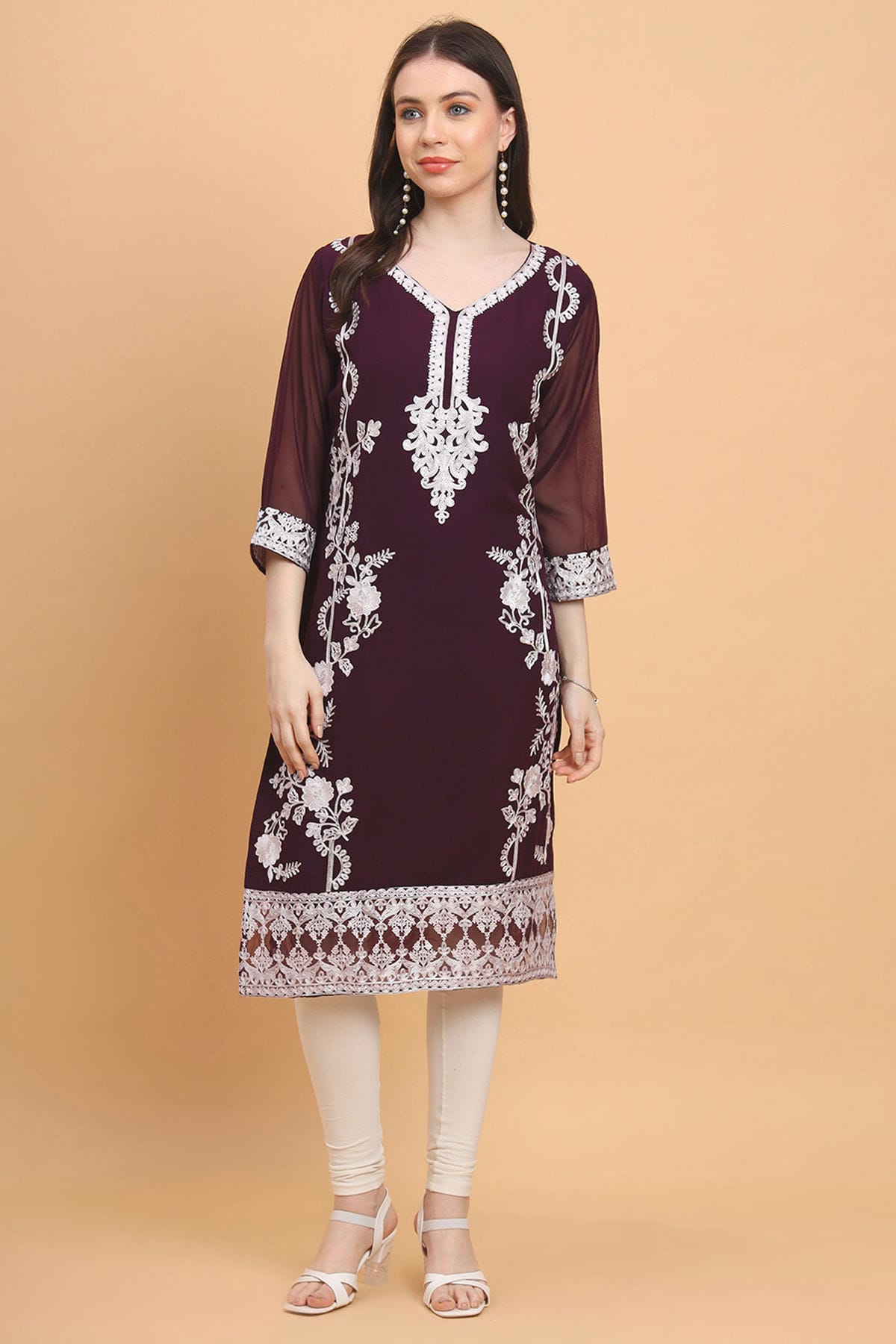 Wine Colour Georgette Kurti