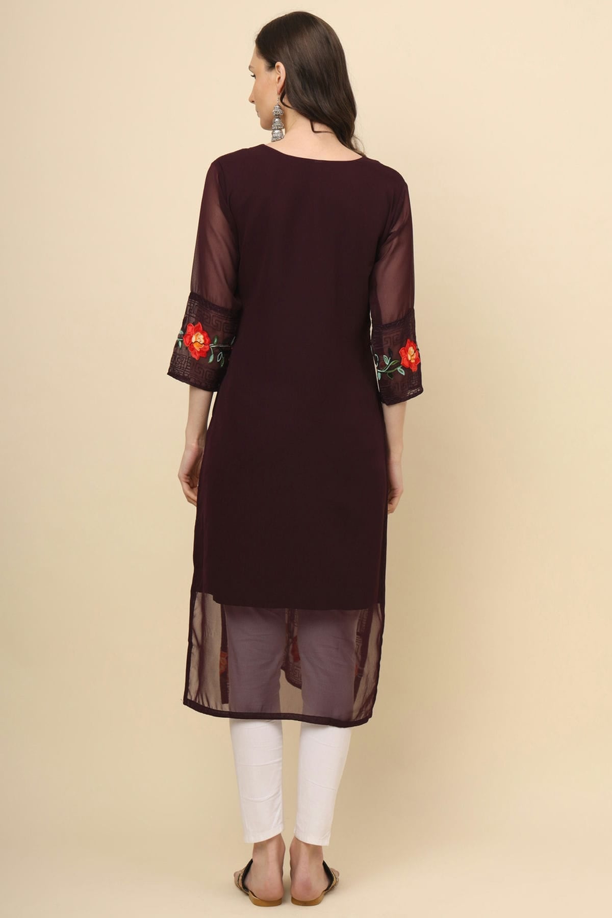 Wine Colour Georgette Kurti VSKR1111206