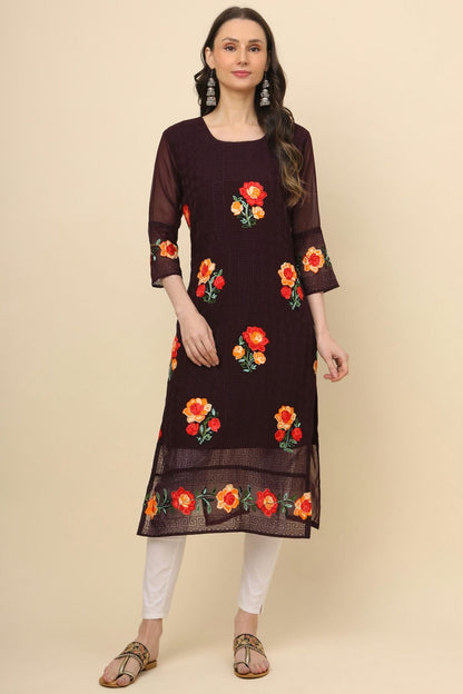 Wine Colour Georgette Kurti