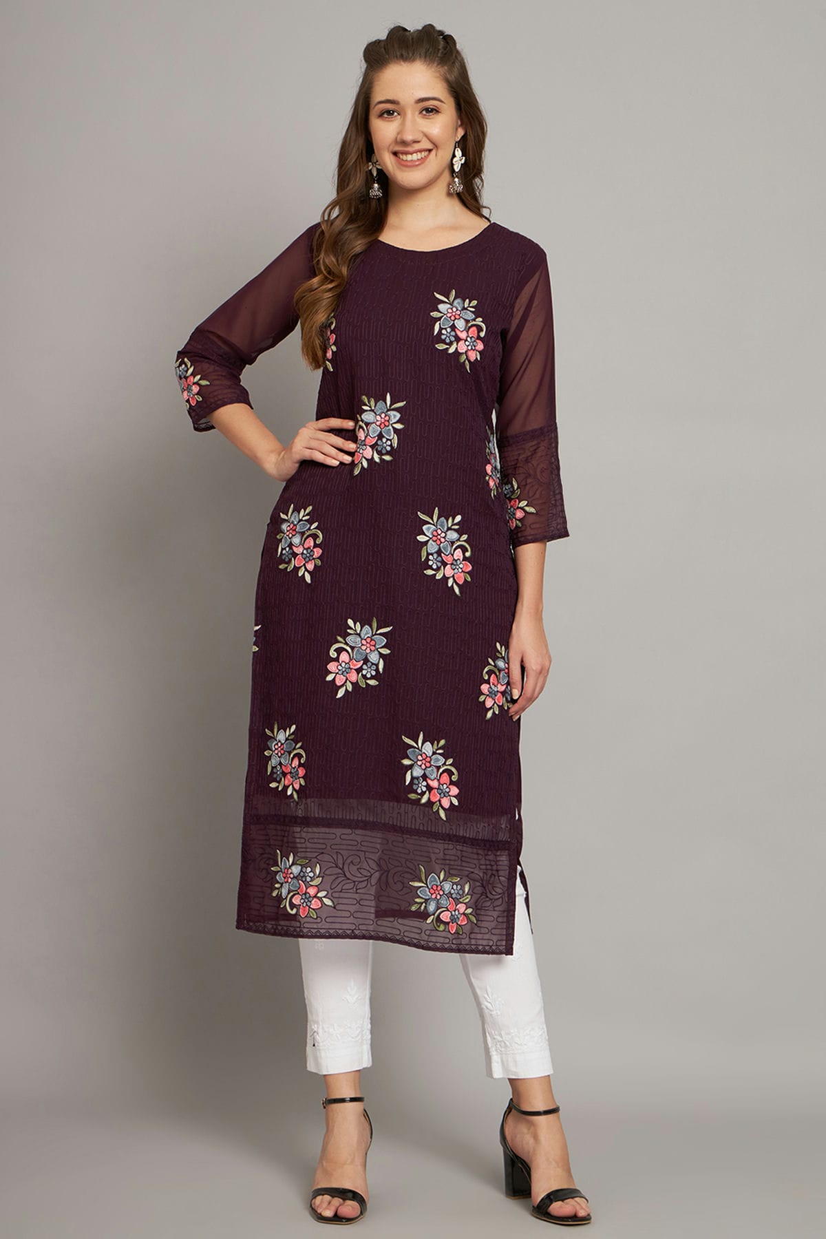 Wine Colour Georgette Kurti