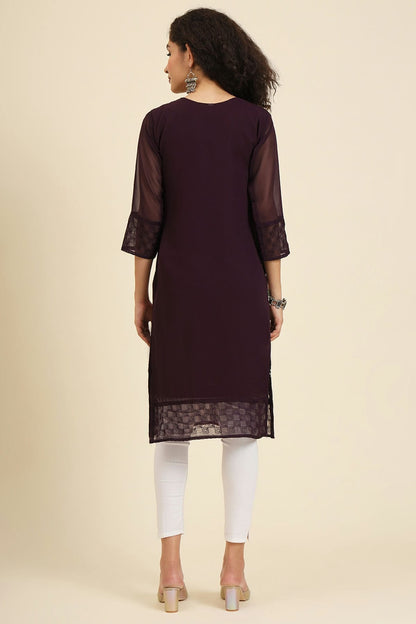 Wine Colour Georgette Kurti VSKR1111242