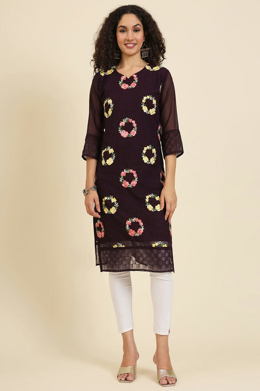 Wine Colour Georgette Kurti