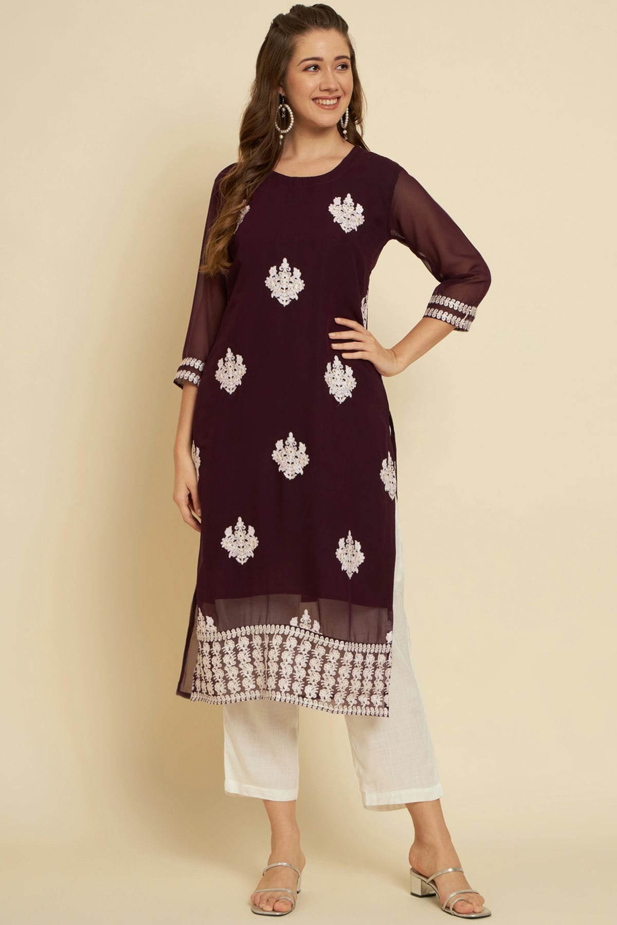 Wine Colour Georgette Kurti