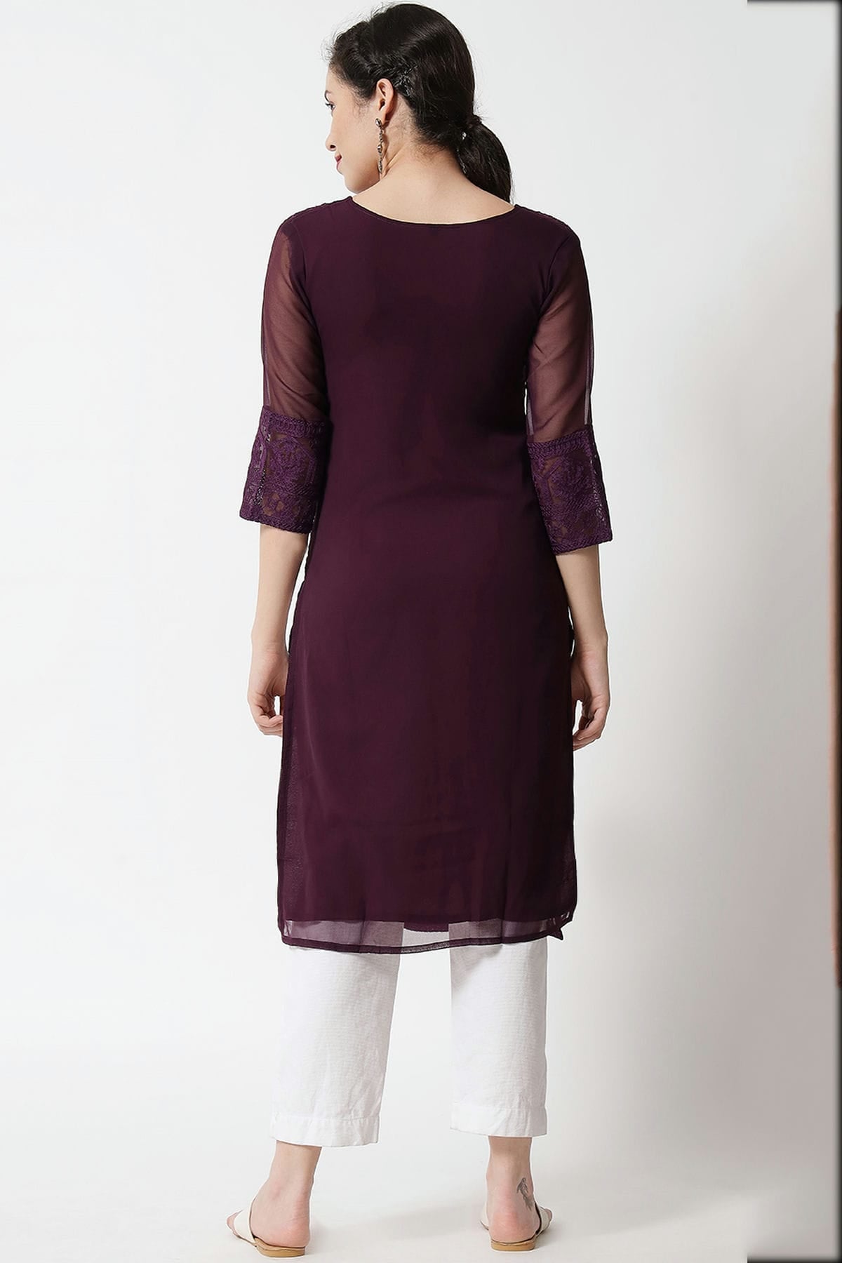 Wine Colour Georgette Kurti VSKR1111275