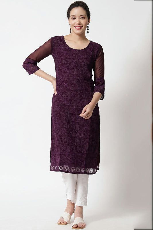 Wine Colour Georgette Kurti