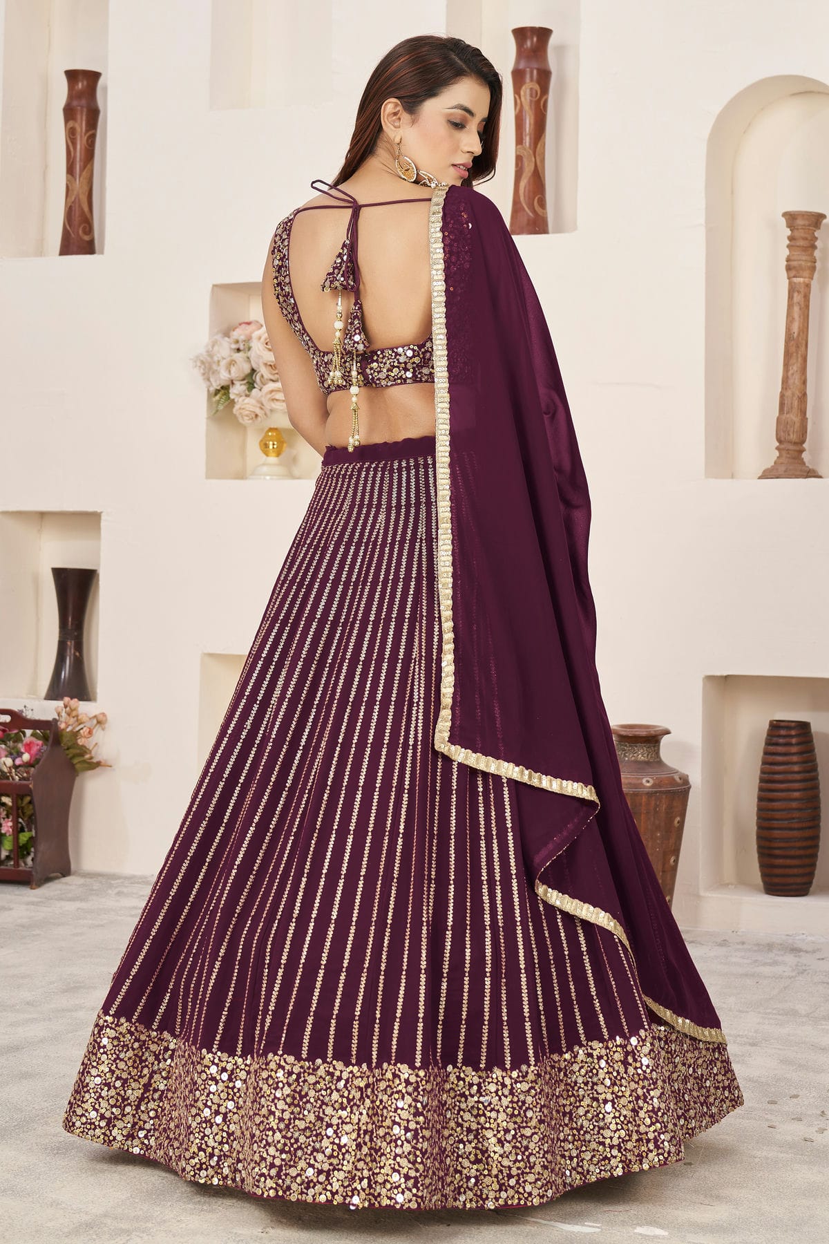 Wine Colour Georgette Lehenga Choli