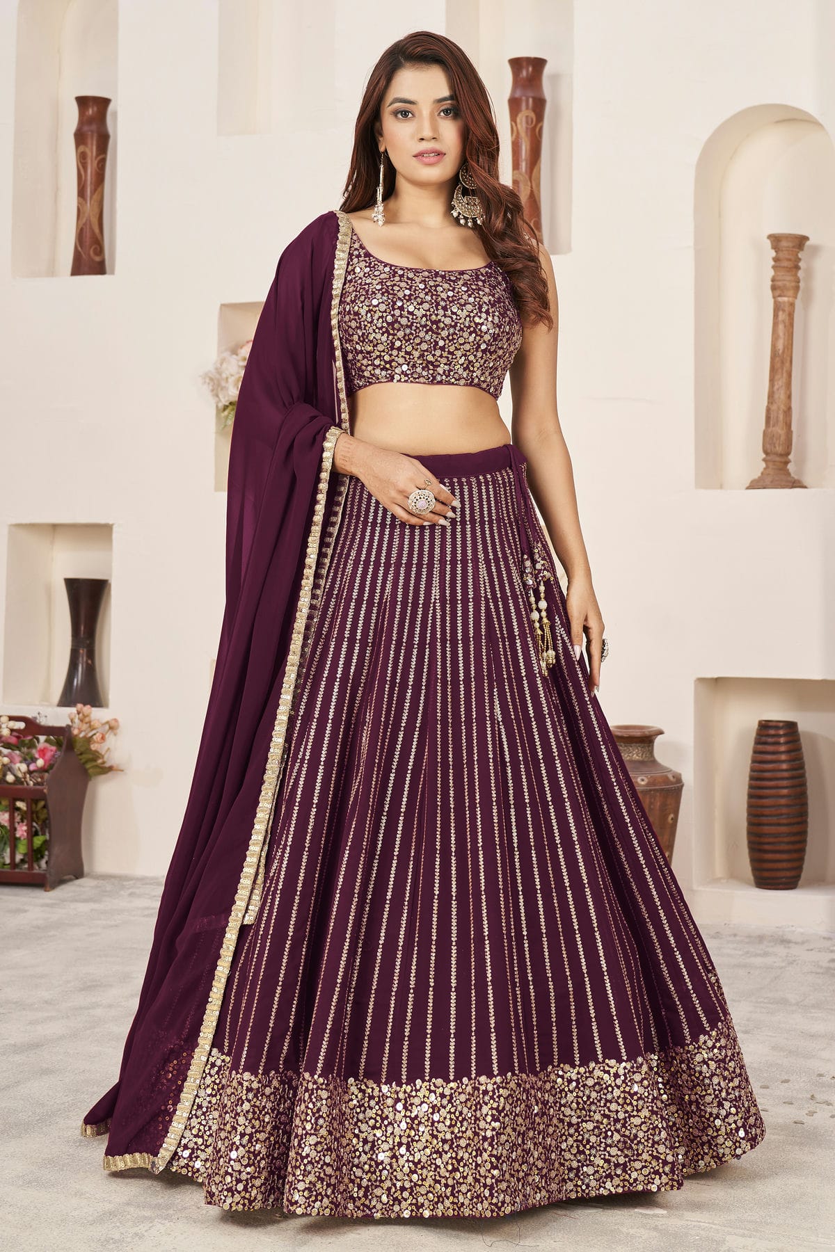 Wine Colour Georgette Lehenga Choli