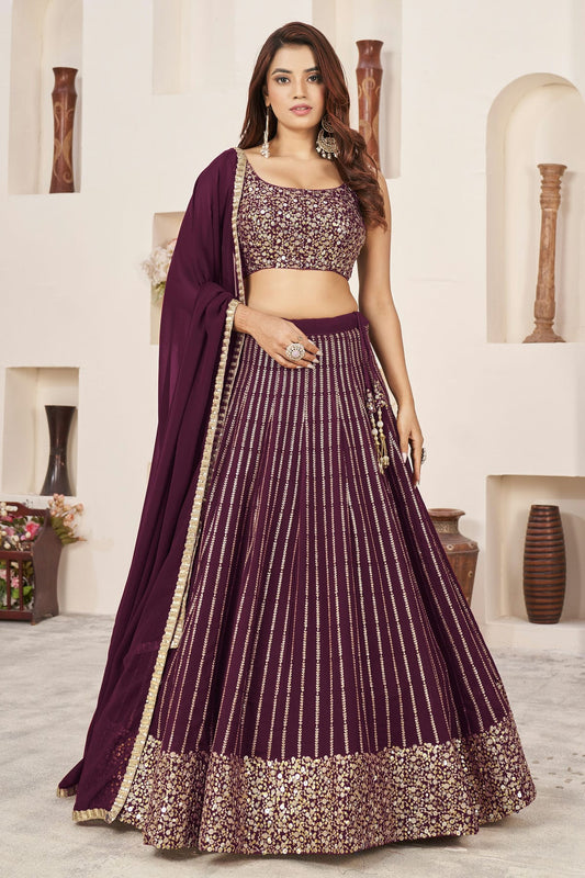 Wine Colour Georgette Lehenga Choli