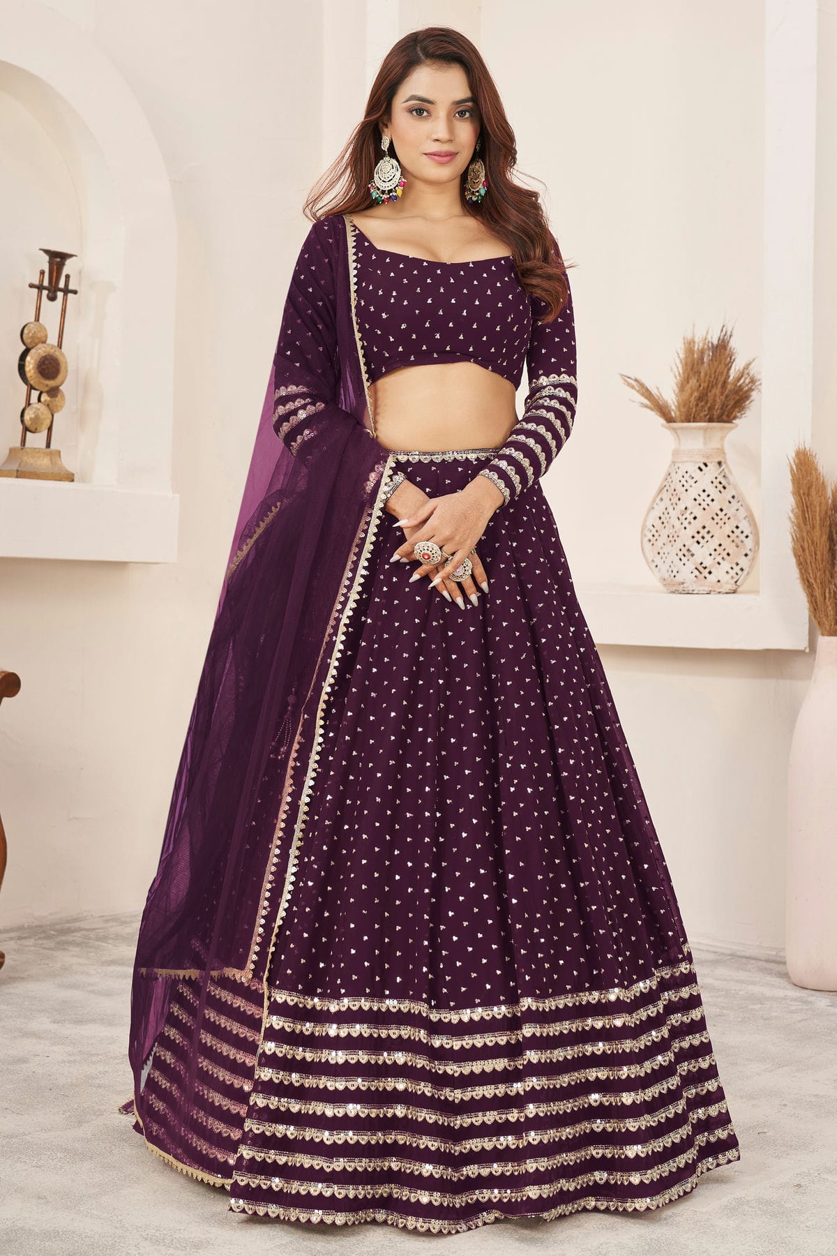 Wine Colour Georgette Lehenga Choli