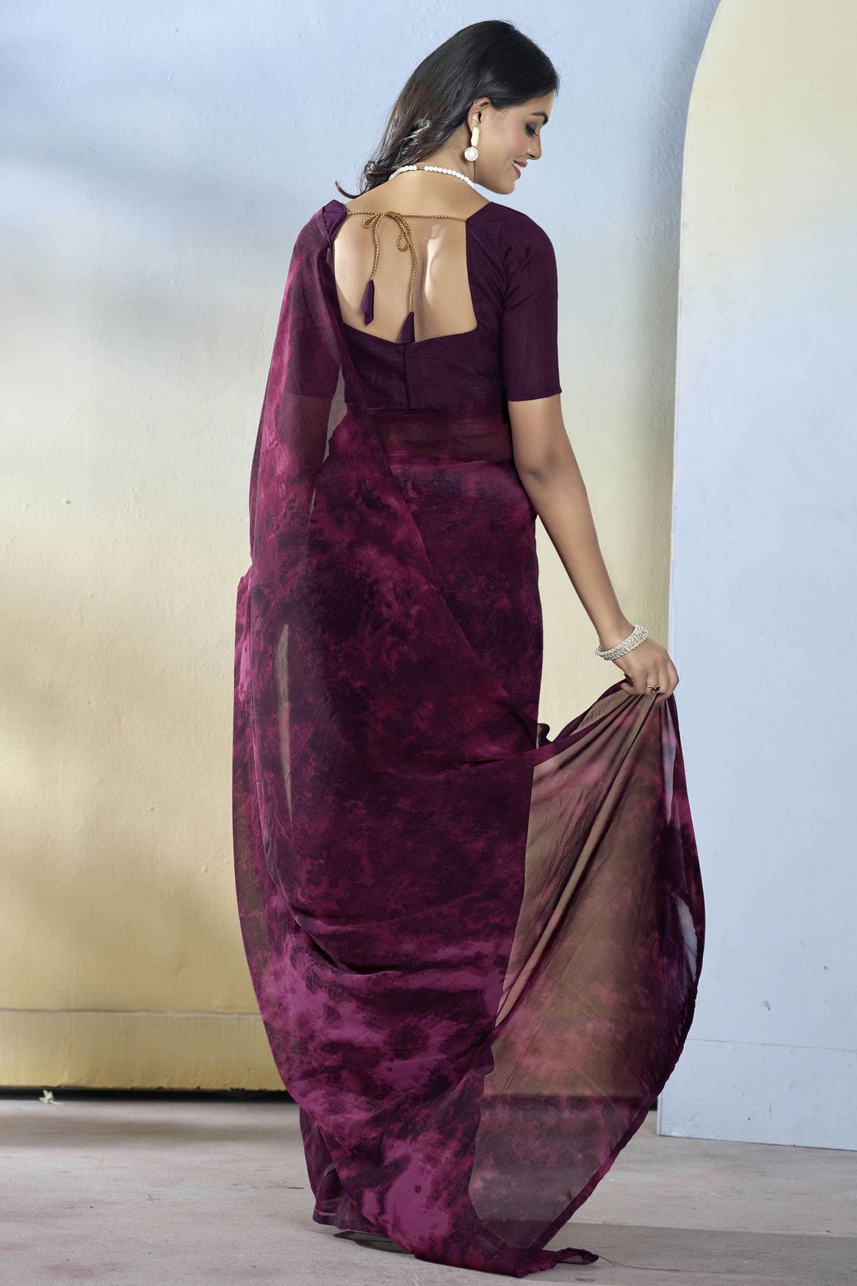 Wine Colour Georgette Ready To Wear Saree