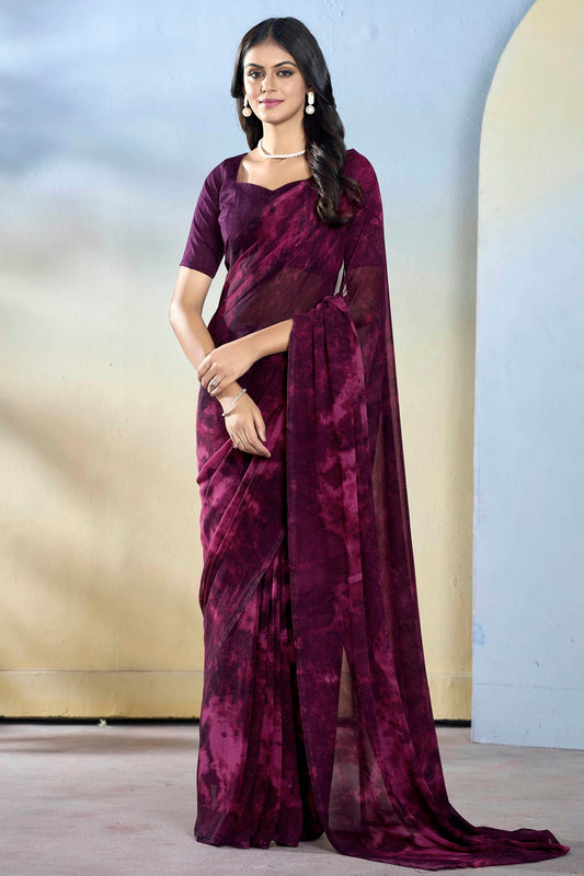 Wine Colour Georgette Ready To Wear Saree