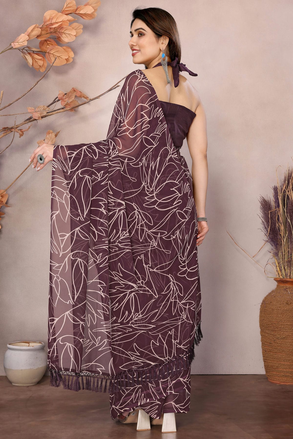 Wine Colour Georgette Ready To Wear Saree VSSD1180212