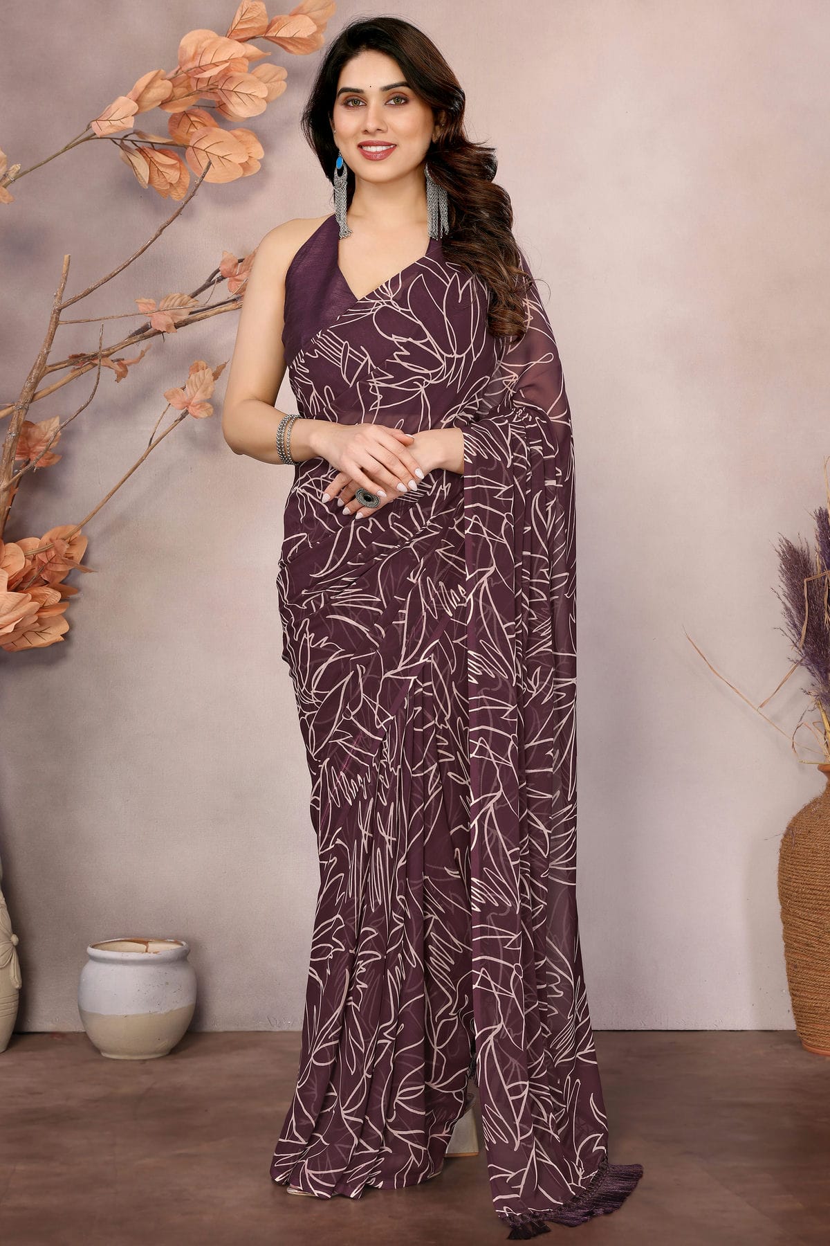 Wine-Colour-Georgette-Ready-To-Wear-Saree-VSSD1180212