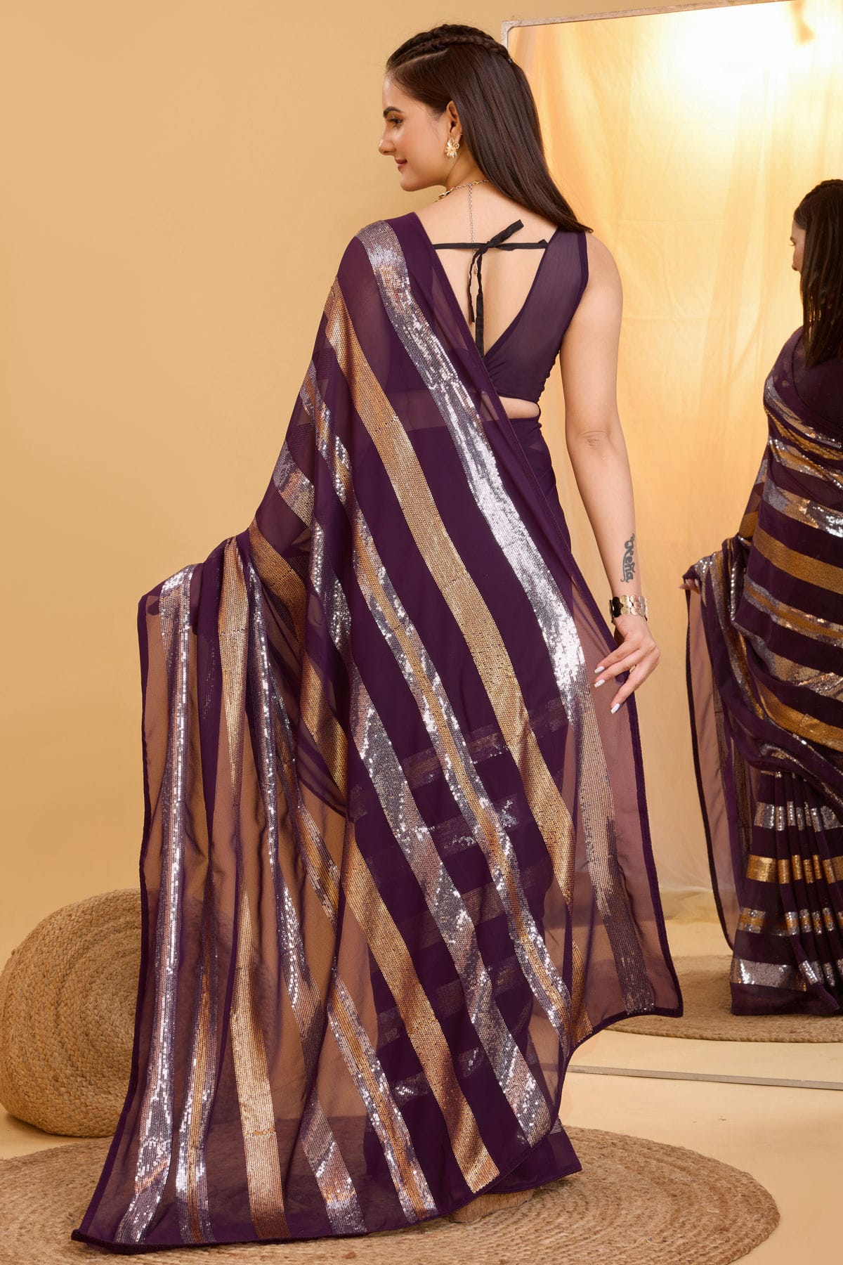 Wine Colour Georgette Saree