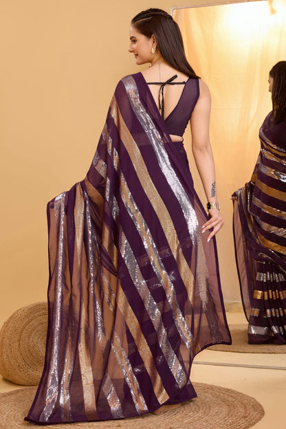 Wine Colour Georgette Saree