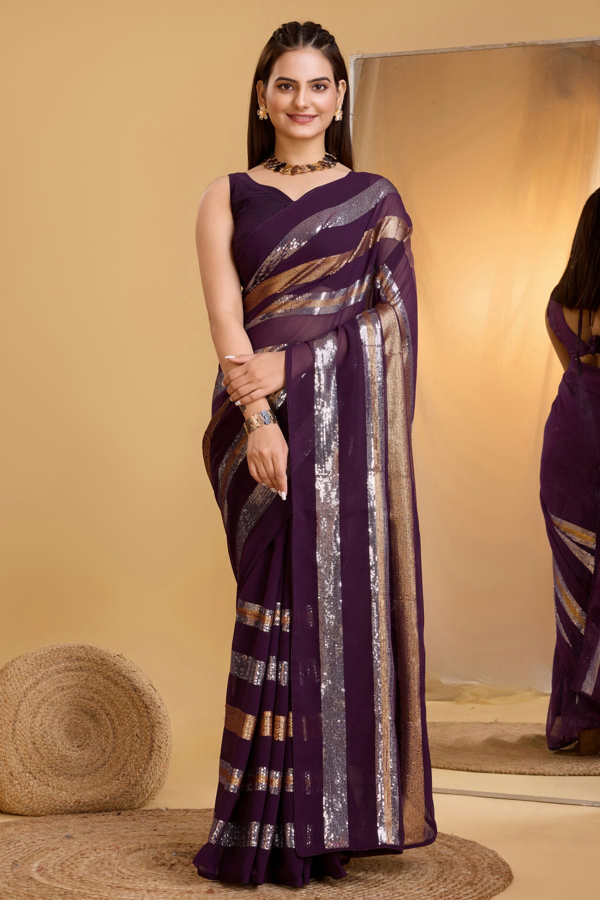 Wine Colour Georgette Saree