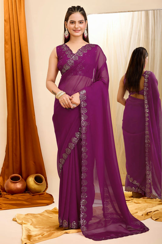 Wine Colour Georgette Saree