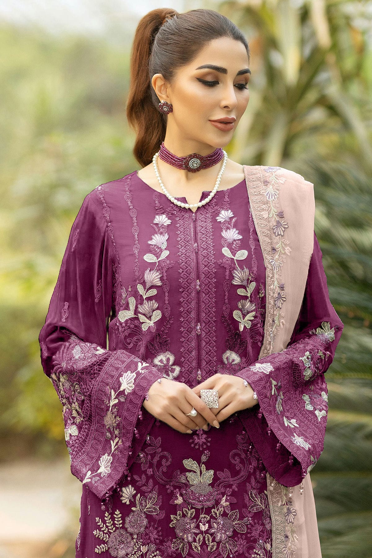 Wine Colour Georgette Semi Stitched Pakistani Suit