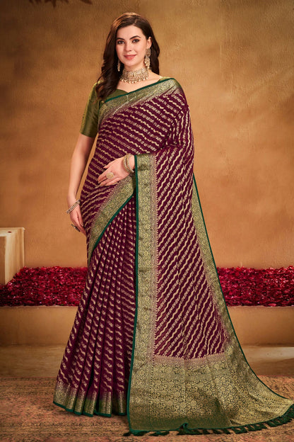 Wine Colour Georgette Traditional Saree