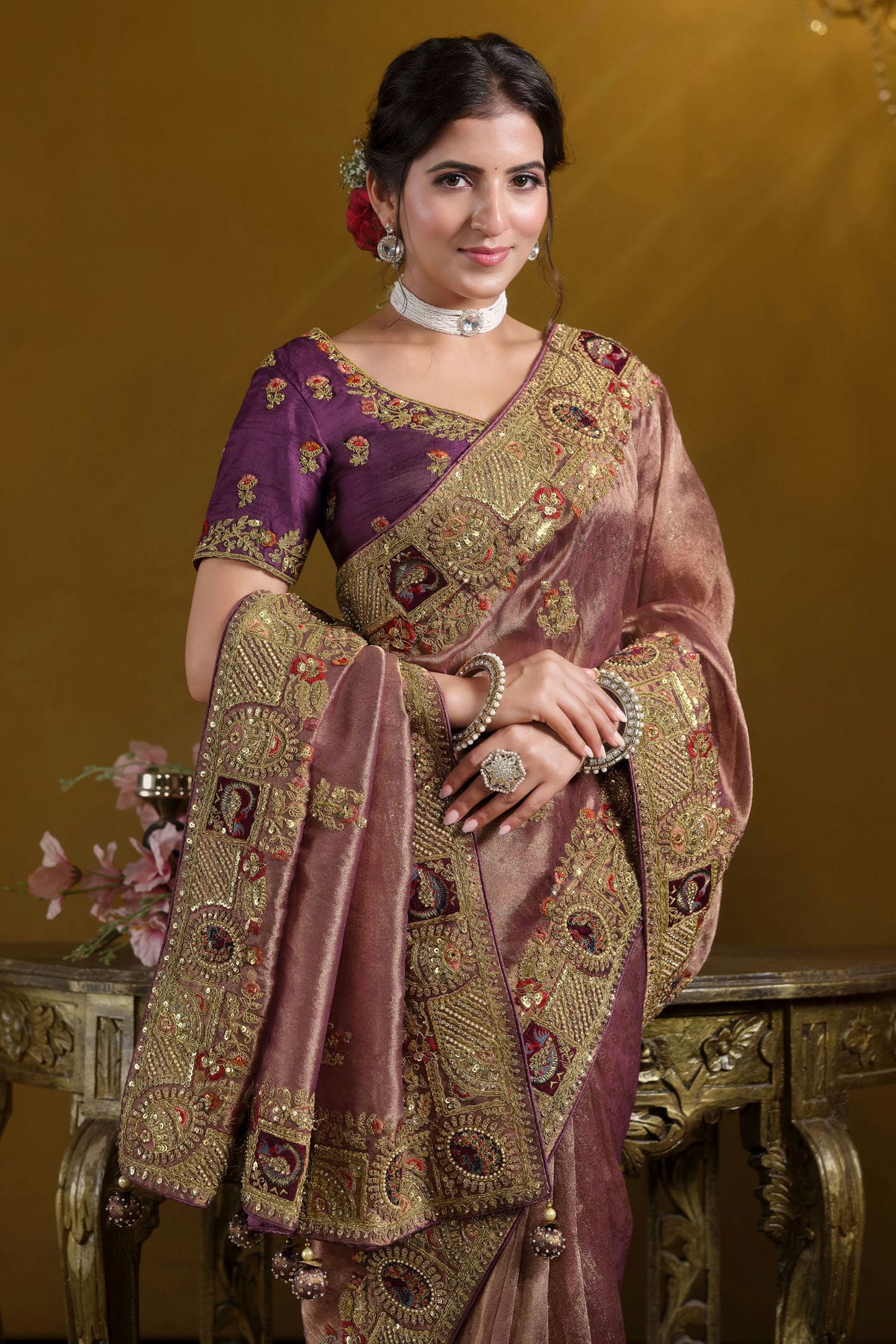 Wine Colour Georgette and Organza Designer Saree VSSD1112596