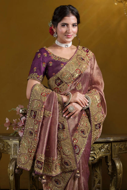 Wine Colour Georgette and Organza Designer Saree VSSD1112596