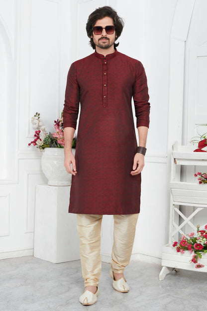 Wine Colour Jacquard Silk Brocade Kurta Pajama VSKP1230221