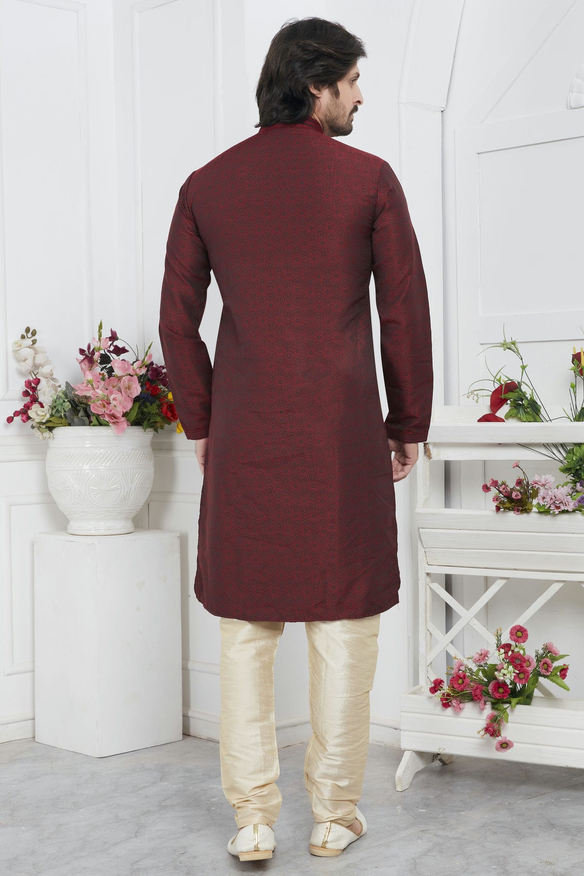 Wine Colour Jacquard Silk Brocade Kurta Pajama VSKP1230221