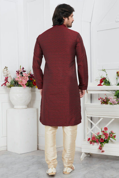 Wine Colour Jacquard Silk Brocade Kurta Pajama VSKP1230221