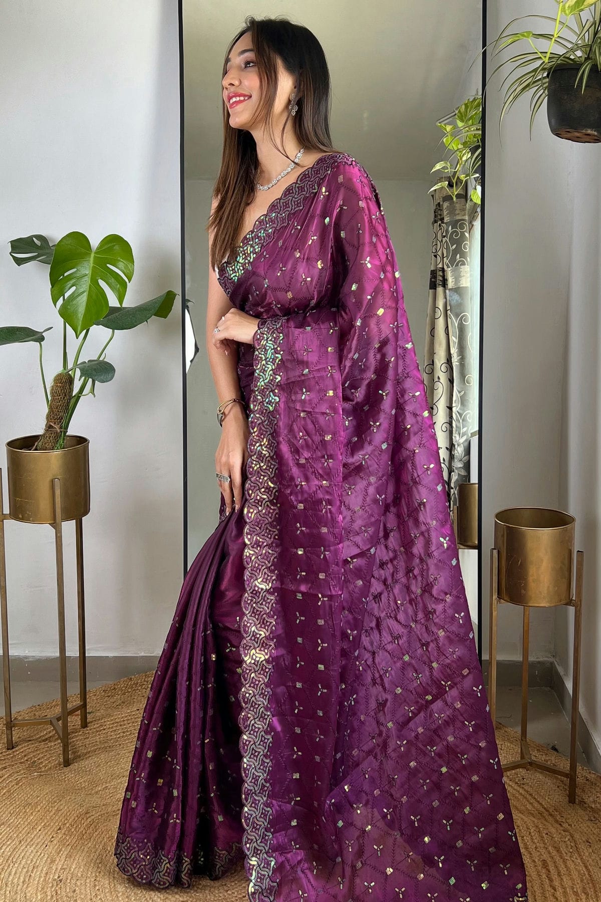 Wine Colour Jimmy Choo Designer Saree