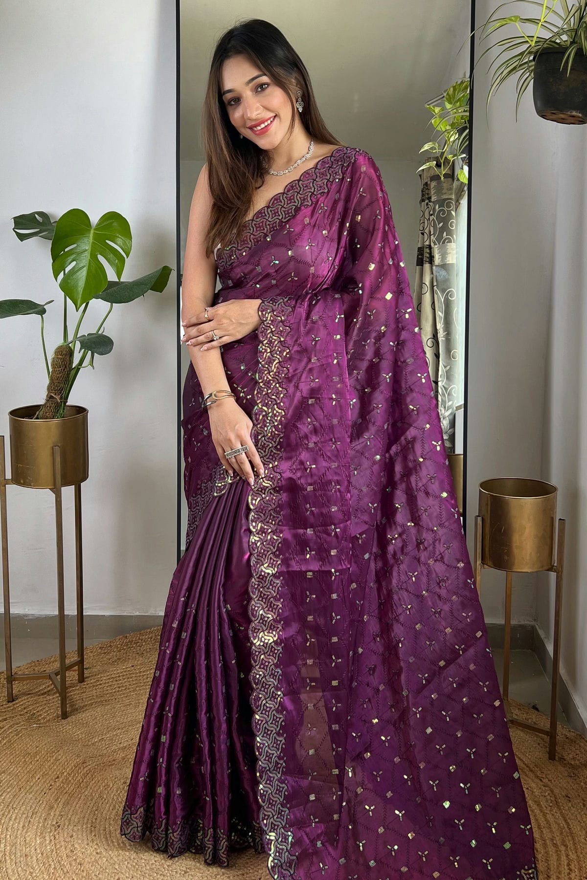 Wine Colour Jimmy Choo Designer Saree