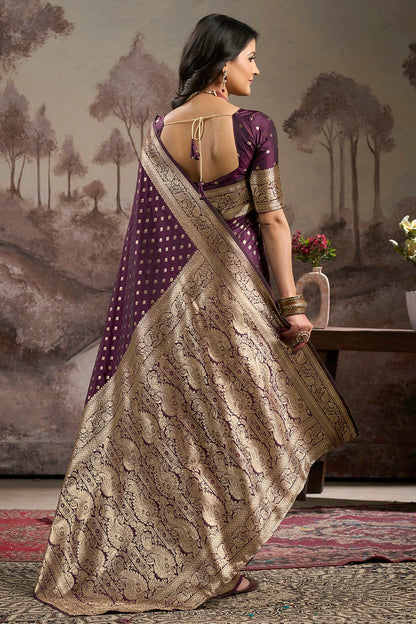 Wine Colour Lichi Silk Traditional Saree