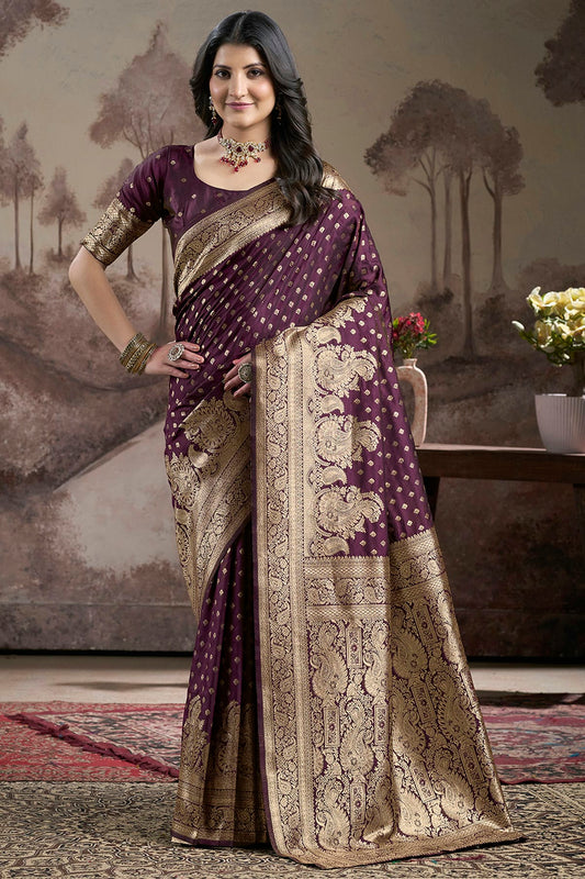 Wine Colour Lichi Silk Traditional Saree