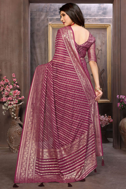 Wine Colour Moss Brasso Traditional Saree